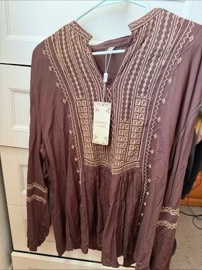 Women's Embroidered Brown Boho Blouse